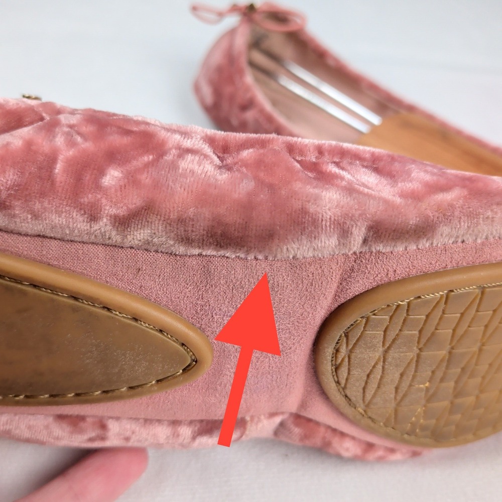 Kate Spade Pink Crushed Velvet Ballet Flats Bow Spade Charm Womens 7.5 M - Picture 4 of 8